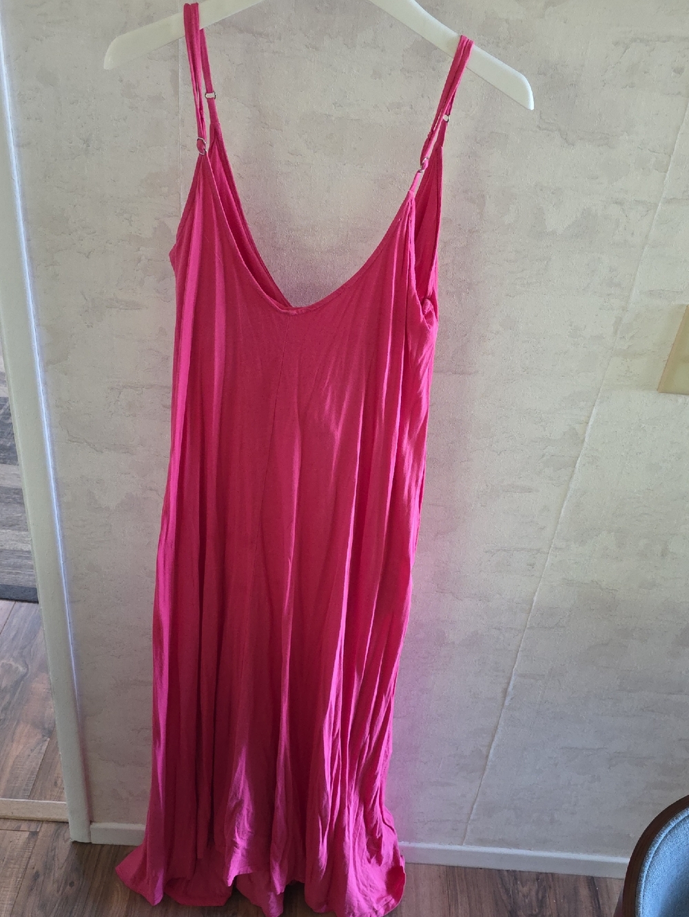 Women’s Pink V-Neck Maxi Dress - Sleeveless Flowing Slip Dress